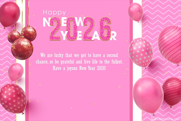 Pink Balloon New Year 2026 Card Card Maker