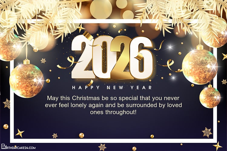 Shiny Gold Merry Christmas And Happy New Year 2026 Greeting Cards