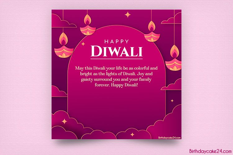 Create a Beautiful, Elegant Pink and Purple Diwali Greeting Card Online