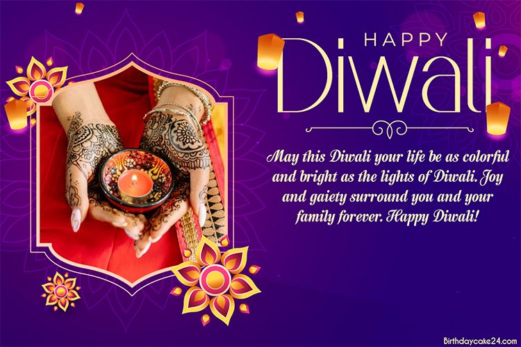 Elegant Purple Diwali Greeting Card with Your Photo