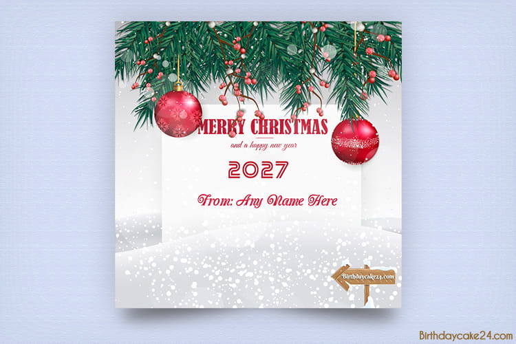 Merry Christmas & Happy New Year 2027 Card With Name Edit