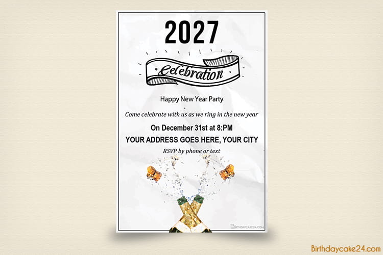 Happy New Year 2027 Party Invitation Card Maker Online