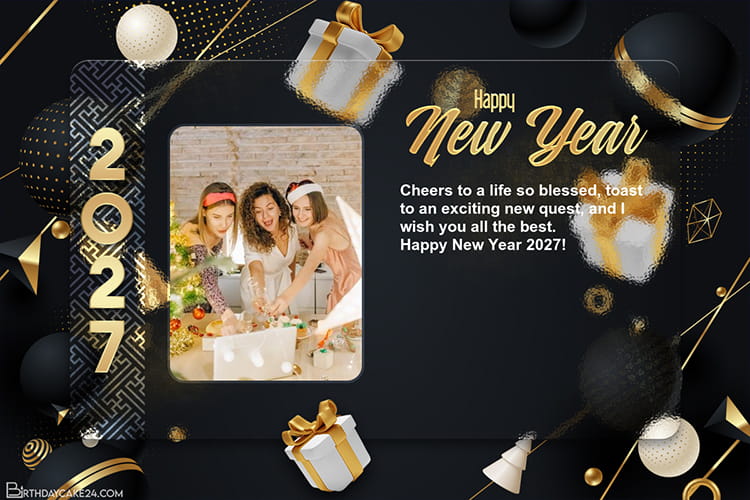 Decorate Glittering New Year 2027 Cards With Photos And Wishes