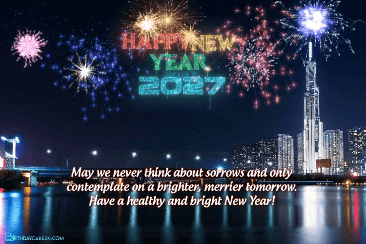 New Year 2027 Video Card With Colorful Fireworks Background